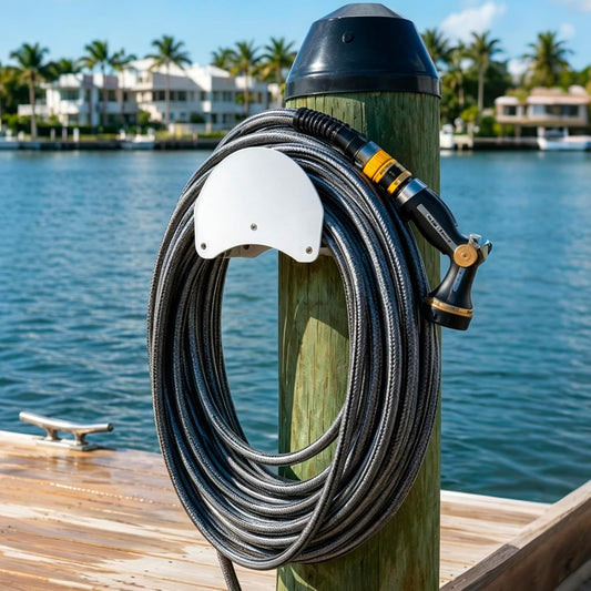 7 x 5 x 6 Inch Dockside Hose Holder White Plastic Wall Mounted Dockside Hoses Holder Hanger Installed on the Column for Water Hose Extension Cords