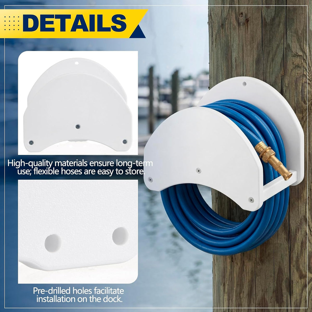 7 x 5 x 6 Inch Dockside Hose Holder White Plastic Wall Mounted Dockside Hoses Holder Hanger Installed on the Column for Water Hose Extension Cords