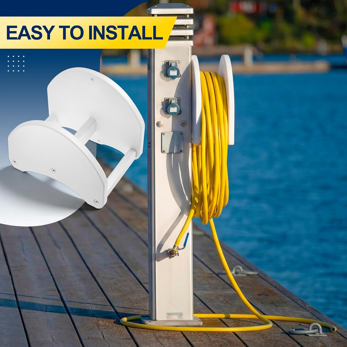 7 x 5 x 6 Inch Dockside Hose Holder White Plastic Wall Mounted Dockside Hoses Holder Hanger Installed on the Column for Water Hose Extension Cords