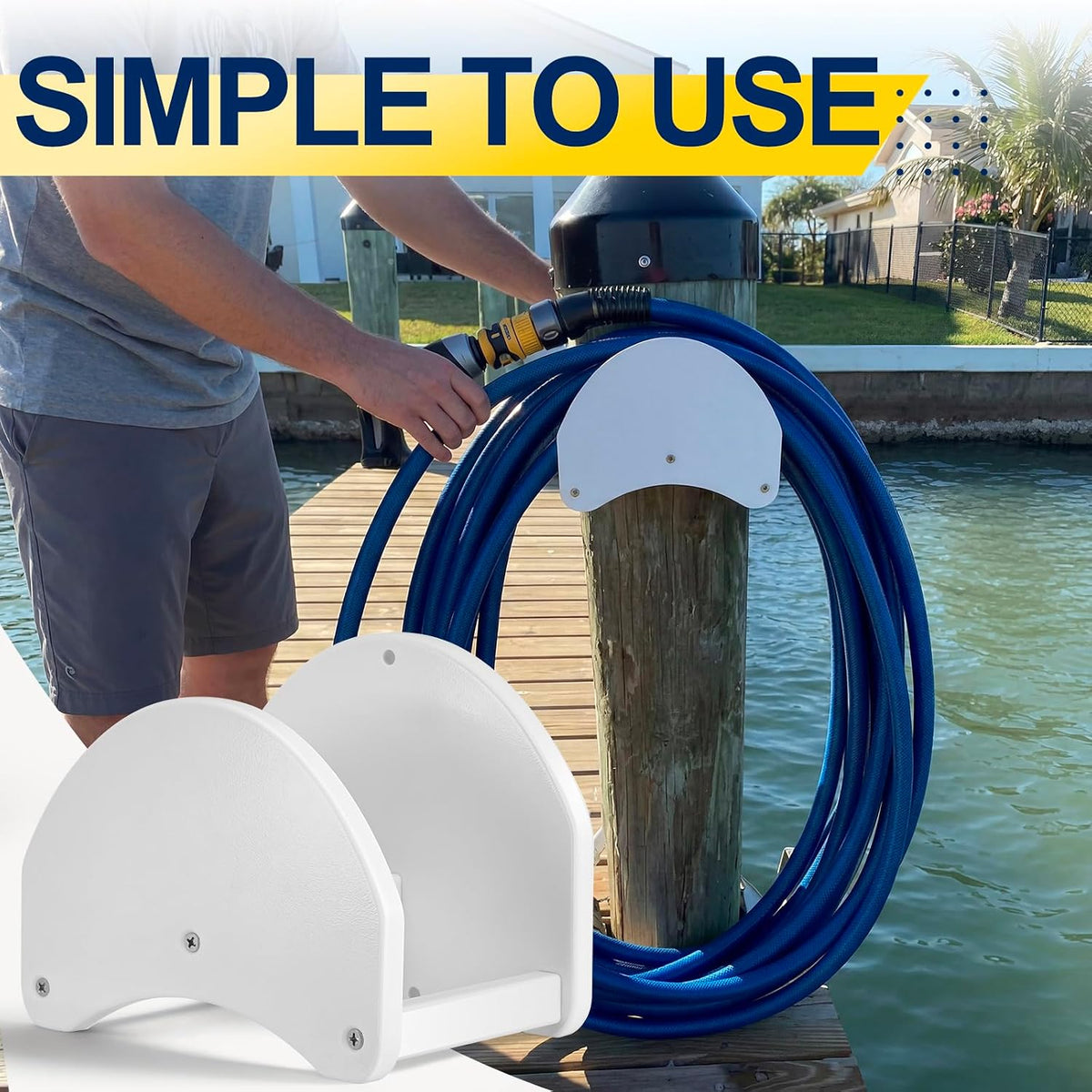 7 x 5 x 6 Inch Dockside Hose Holder White Plastic Wall Mounted Dockside Hoses Holder Hanger Installed on the Column for Water Hose Extension Cords