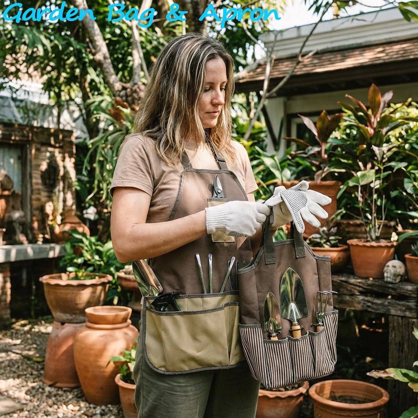 Garden Tool Set, 12 Pieces Heavy Duty Gardening Hand Tools with Garden Tools Organizer Handbag, Apron, Rust-Proof Stainless Steel Gardening Kit, Wood Handle, Ideal Garden Gifts for Women Men