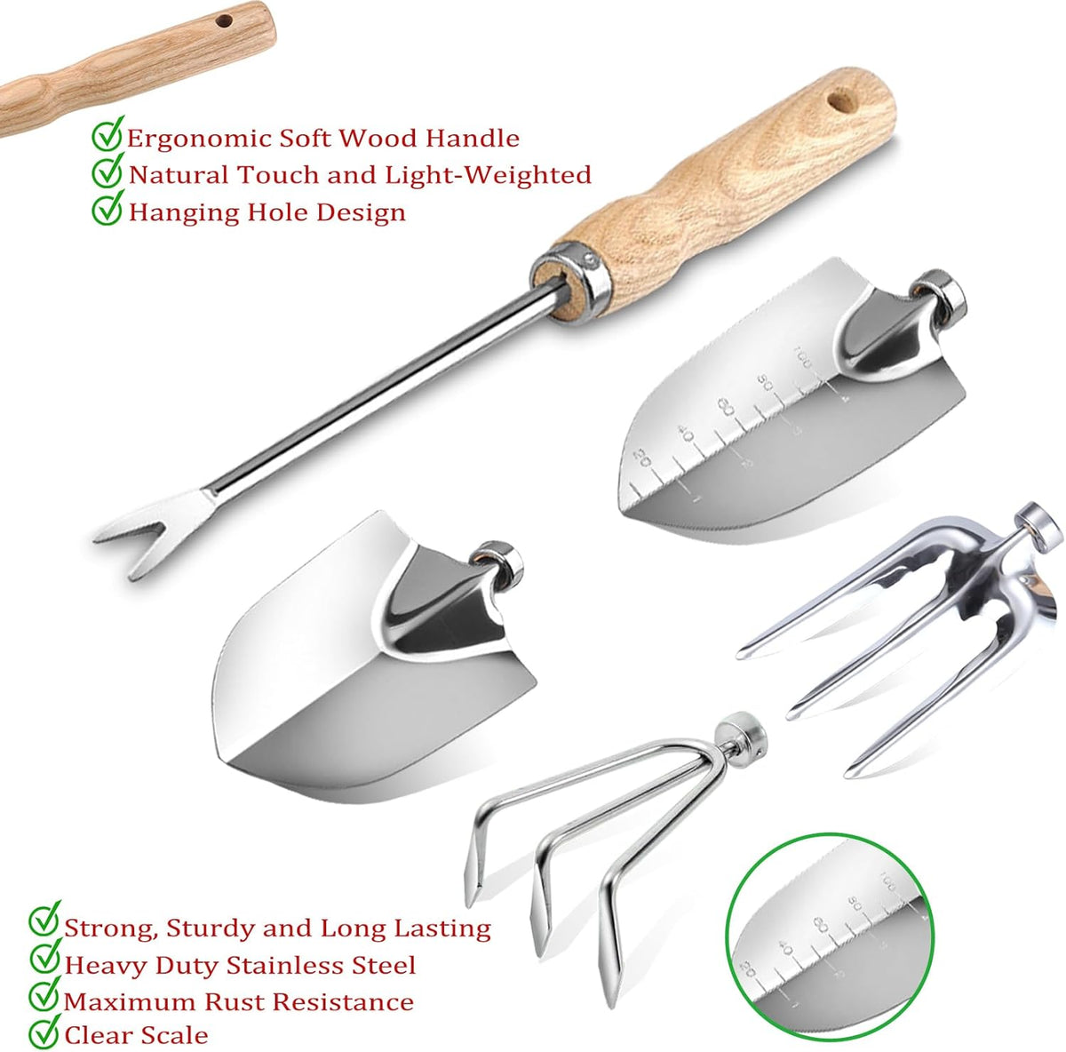 Garden Tool Set, 12 Pieces Heavy Duty Gardening Hand Tools with Garden Tools Organizer Handbag, Apron, Rust-Proof Stainless Steel Gardening Kit, Wood Handle, Ideal Garden Gifts for Women Men