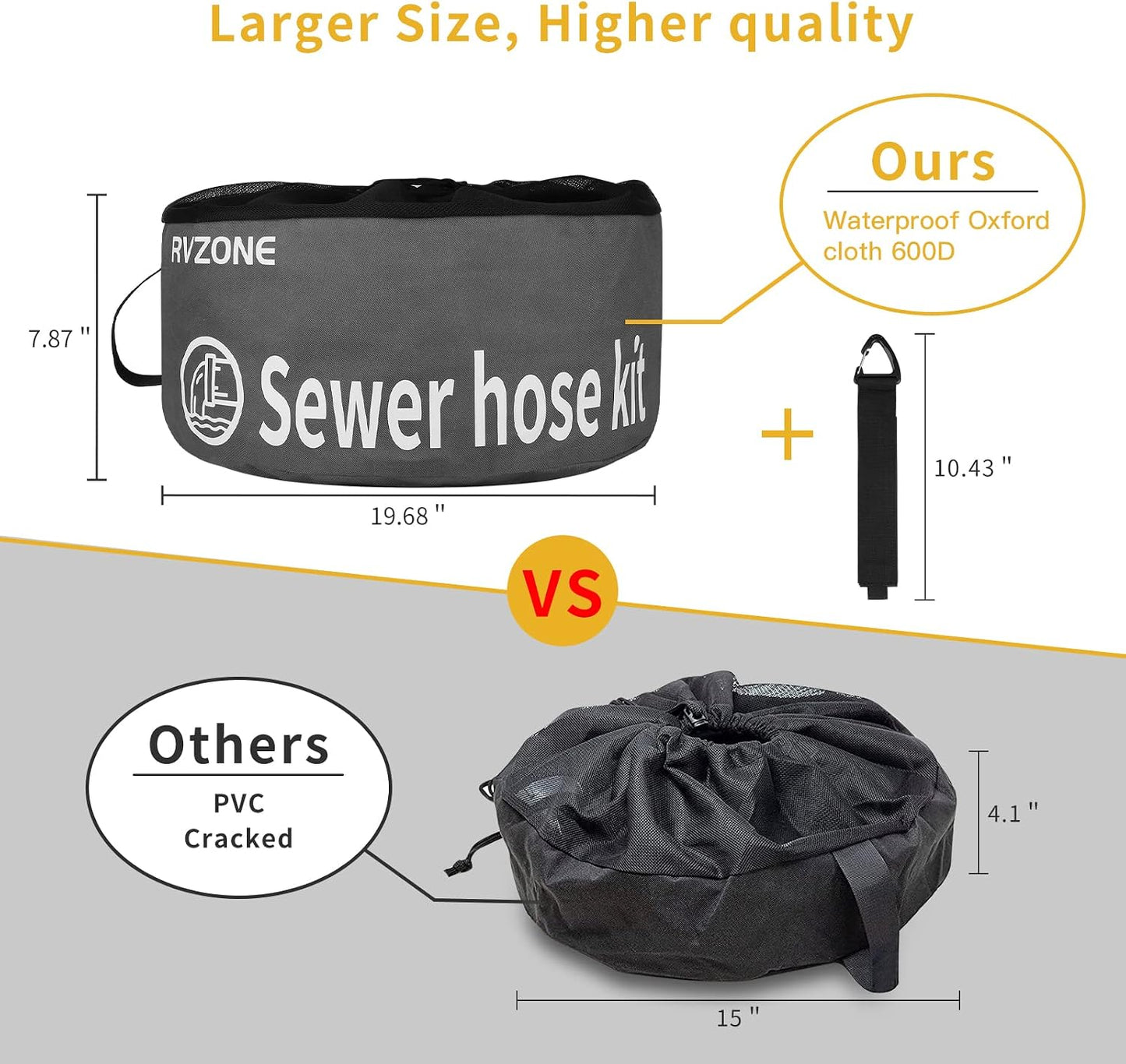 Gray Waterproof RV Hose Storage Bag for Sewer Water Hoses & Cords