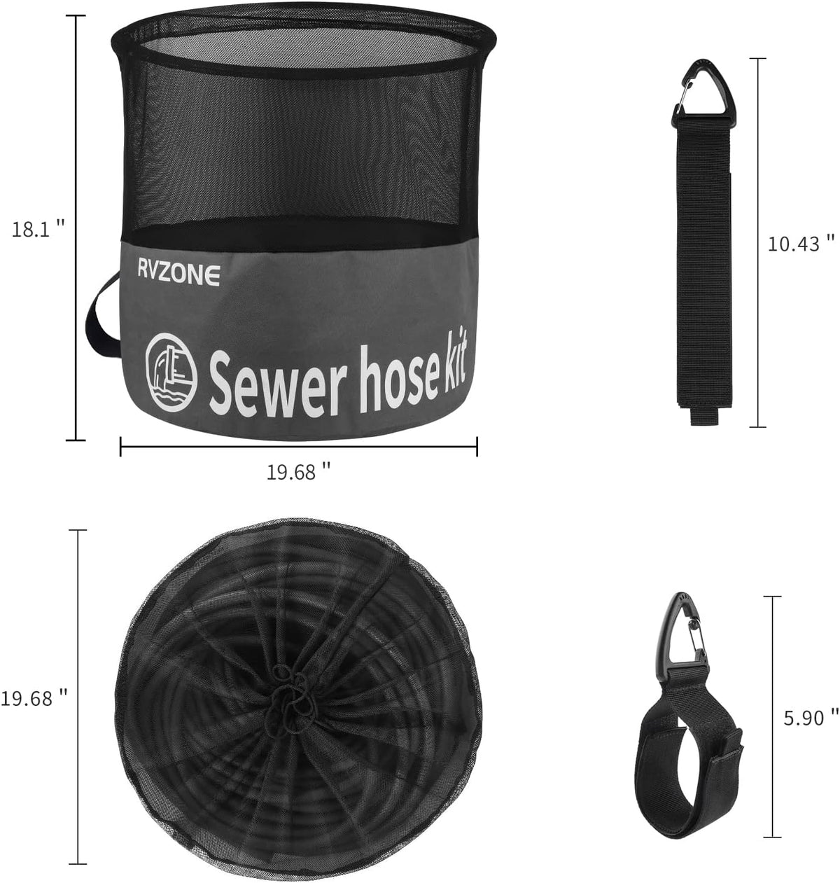 Gray Waterproof RV Hose Storage Bag for Sewer Water Hoses & Cords