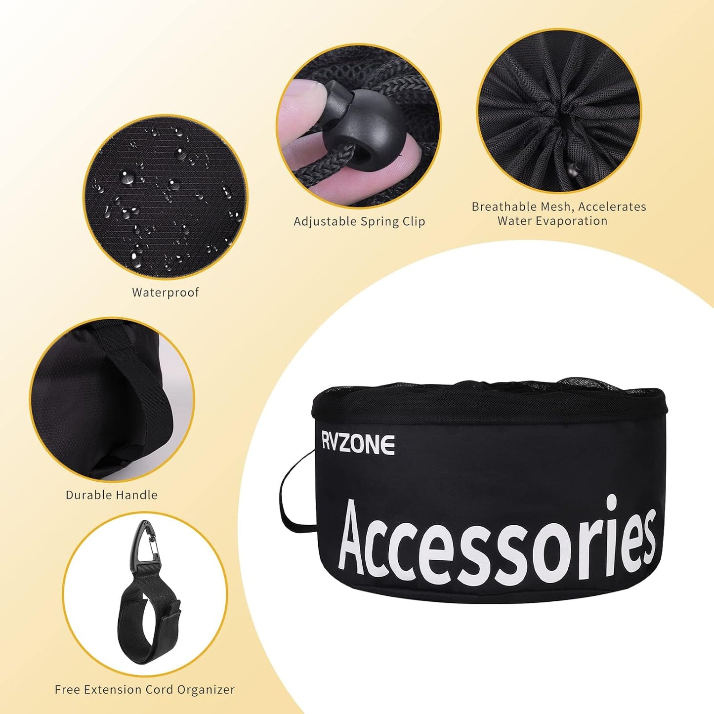 Gray Waterproof RV Hose Storage Bag for Sewer Water Hoses & Cords