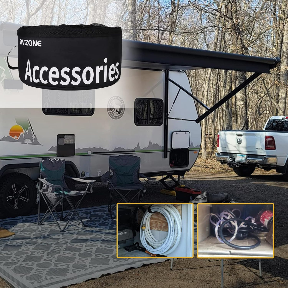 Gray Waterproof RV Hose Storage Bag for Sewer Water Hoses & Cords