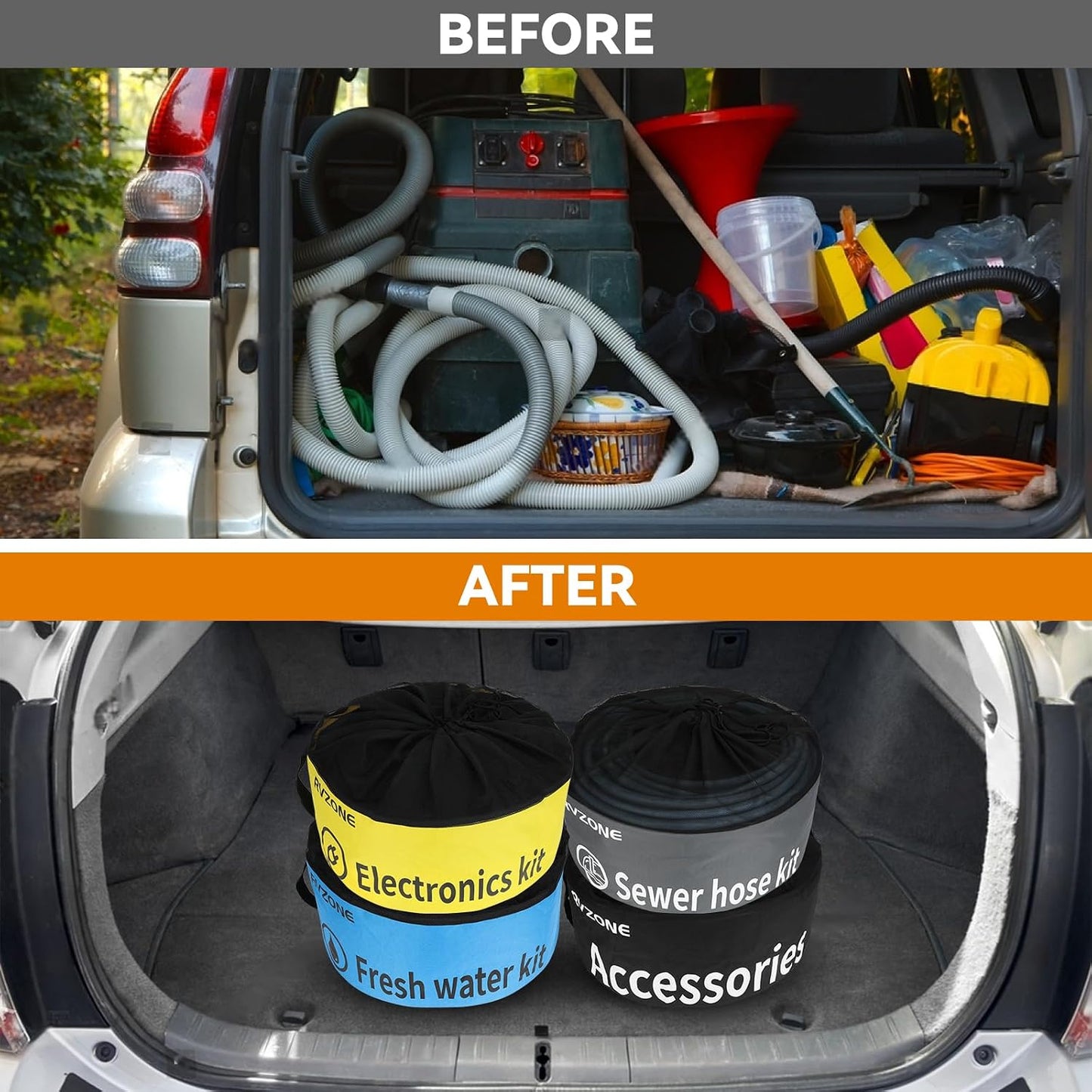 Gray Waterproof RV Hose Storage Bag for Sewer Water Hoses & Cords