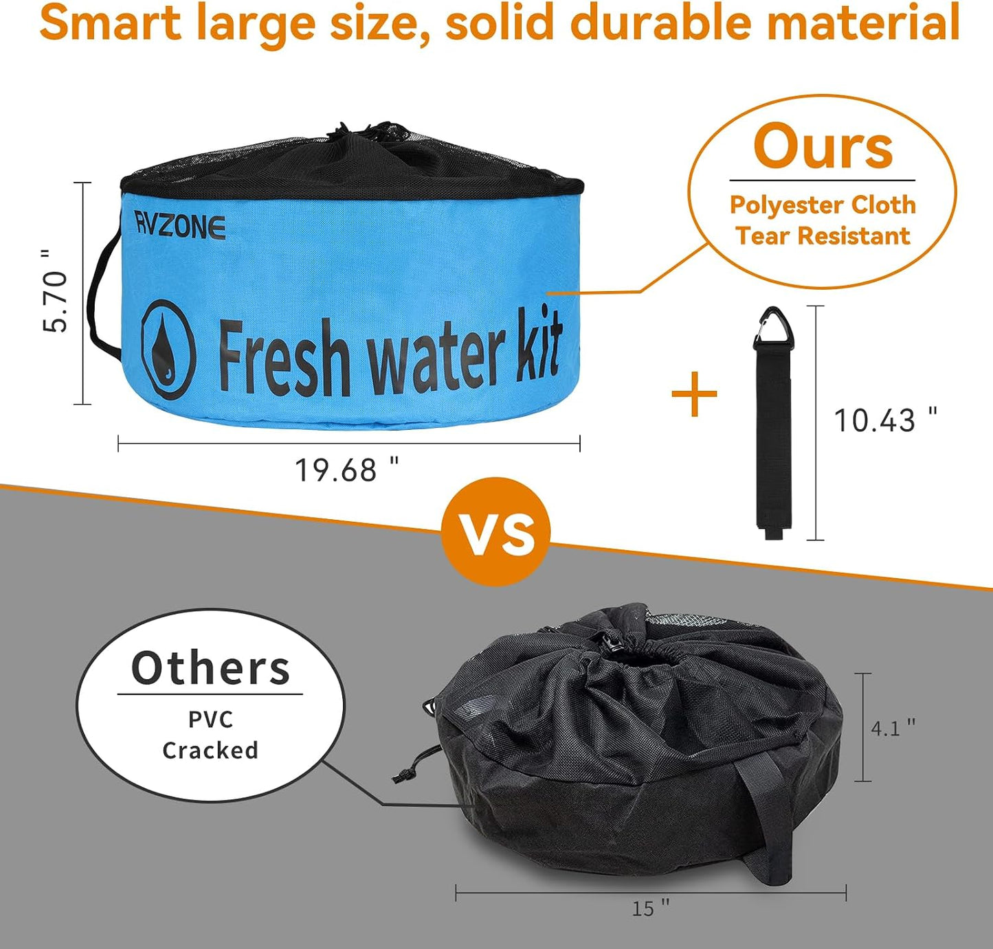 Gray Waterproof RV Hose Storage Bag for Sewer Water Hoses & Cords