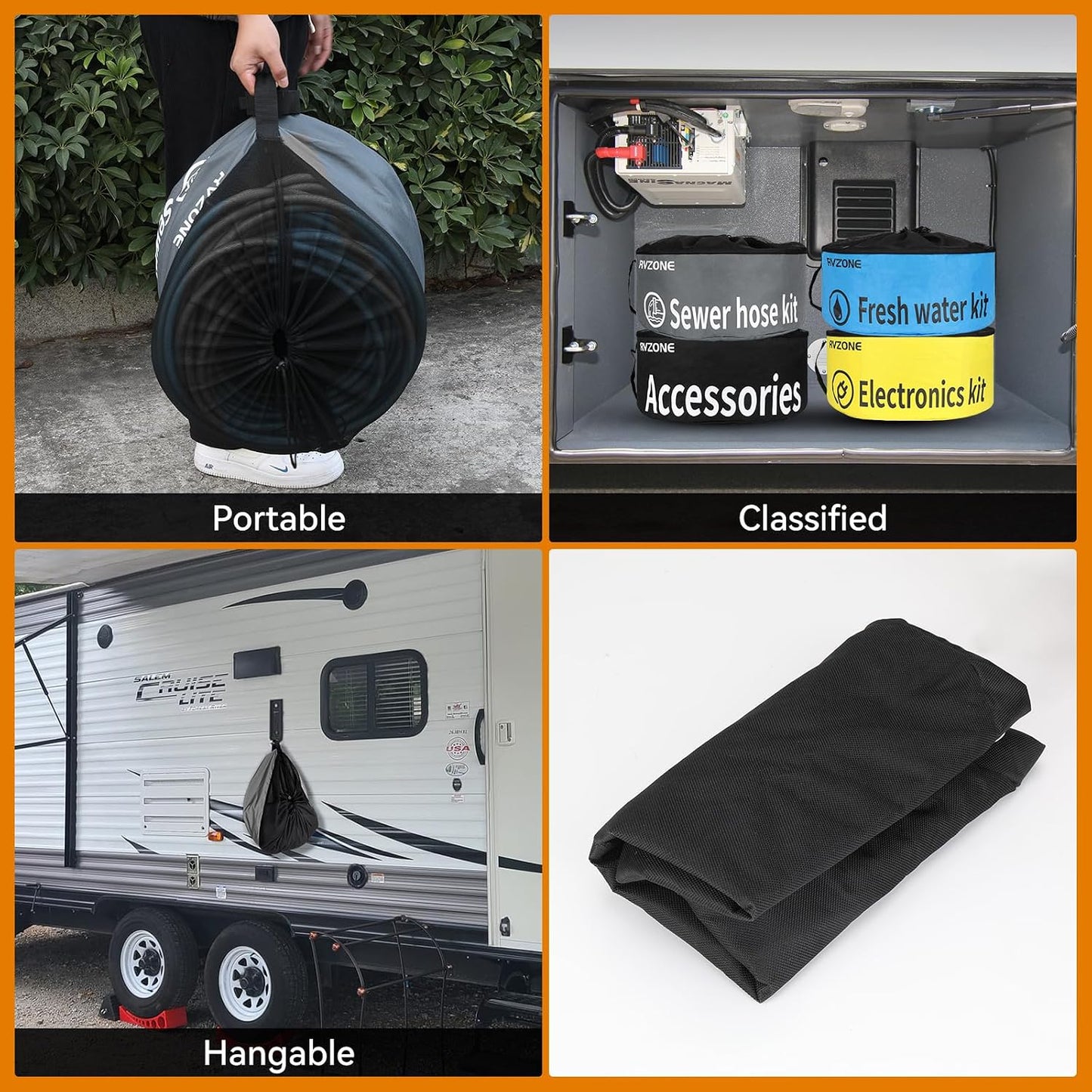 Gray Waterproof RV Hose Storage Bag for Sewer Water Hoses & Cords