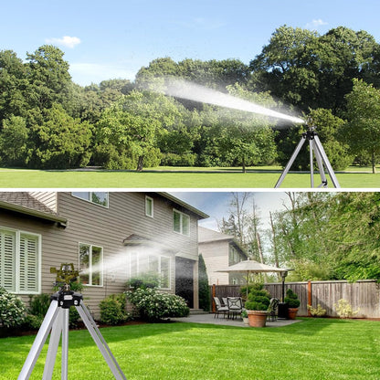 Impact Sprinkler Head on Tripod Base, Heavy Duty Lawn Sprinklers, 360 Degree Large Area Irrigation, Metal Sprinkler Nozzle with Solid Alloy Metal Extension Legs (50in)