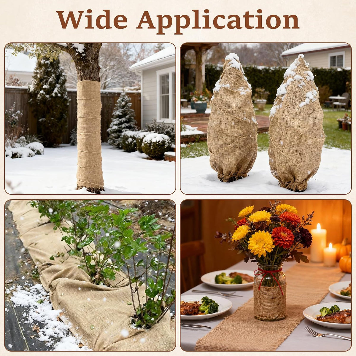 15FT x 40" Natural Jute Burlap Fabric, Burlap Cloth for Weed Barrier,DIY Crafts&Party Decor, Burlap Plant Covers Winter Freeze Protection, Burlap Tree Trunk Wrap for Outdoor Shrubs