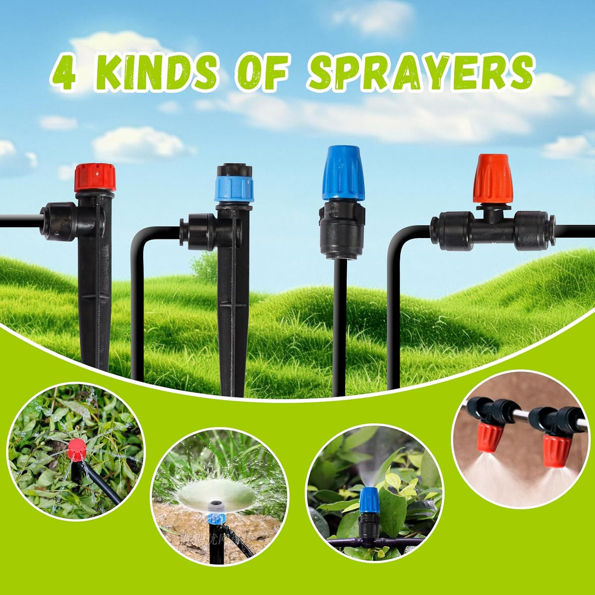 Drip Irrigation Kit Automatic Watering System 115FT Misting Sprinkler DIY Devices with 1/4" & 1/2" Tubing Hose, Adjustable Nozzle Emitters, Quick Connectors for Greenhouse, Garden, Patio