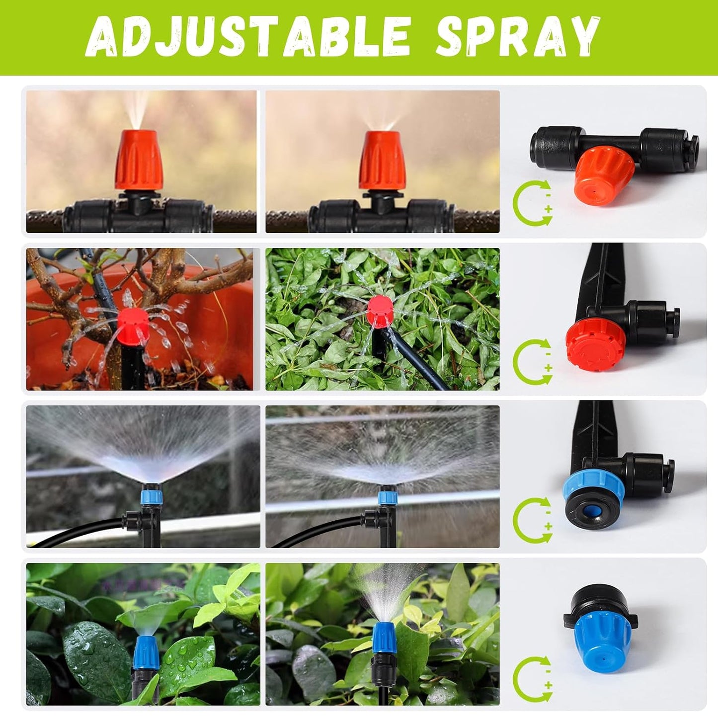 Drip Irrigation Kit Automatic Watering System 115FT Misting Sprinkler DIY Devices with 1/4" & 1/2" Tubing Hose, Adjustable Nozzle Emitters, Quick Connectors for Greenhouse, Garden, Patio
