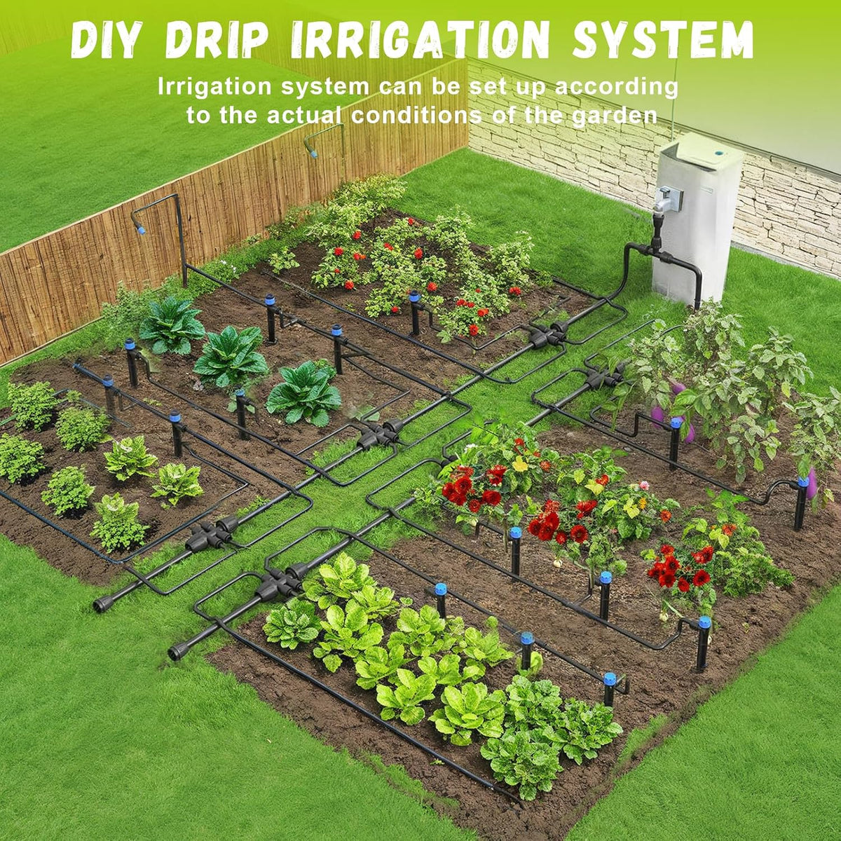 Drip Irrigation Kit Automatic Watering System 115FT Misting Sprinkler DIY Devices with 1/4" & 1/2" Tubing Hose, Adjustable Nozzle Emitters, Quick Connectors for Greenhouse, Garden, Patio