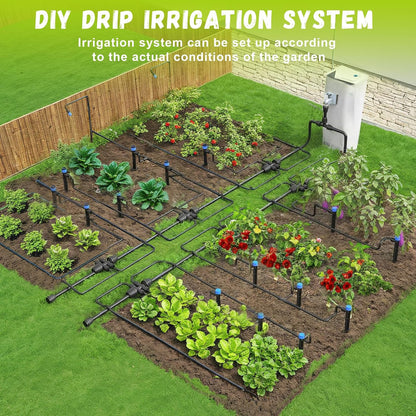 Drip Irrigation Kit Automatic Watering System 115FT Misting Sprinkler DIY Devices with 1/4" & 1/2" Tubing Hose, Adjustable Nozzle Emitters, Quick Connectors for Greenhouse, Garden, Patio