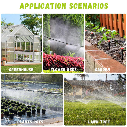 Drip Irrigation Kit Automatic Watering System 115FT Misting Sprinkler DIY Devices with 1/4" & 1/2" Tubing Hose, Adjustable Nozzle Emitters, Quick Connectors for Greenhouse, Garden, Patio