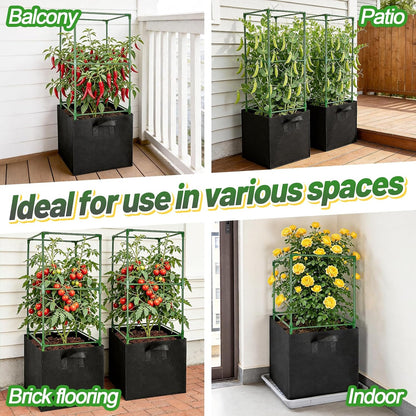 Sturdy Square Tomato Cage with Movable 17 Gal Grow Bags, 3 Sets