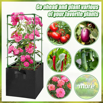 Sturdy Square Tomato Cage with Movable 17 Gal Grow Bags, 3 Sets