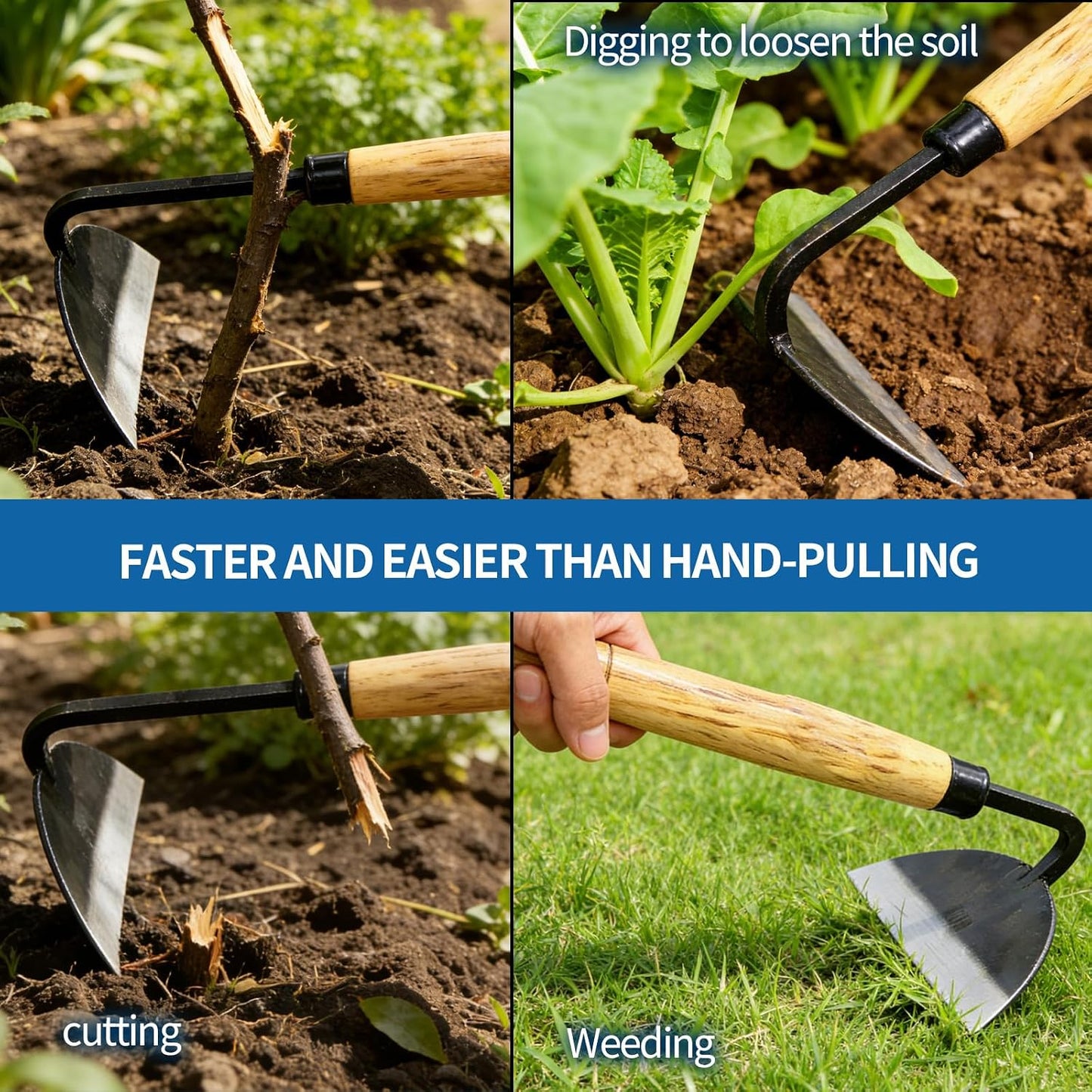 Kana Hoe 217 Japanese Garden Tool - Hand Hoe/Sickle is Perfect for Weeding and Cultivating. The Blade Edge is Very Sharp. (Beige-007)