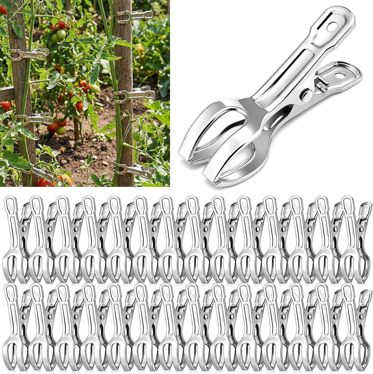 50 Pack Heavy-duty Stainless Steel Garden Clips Large Opening