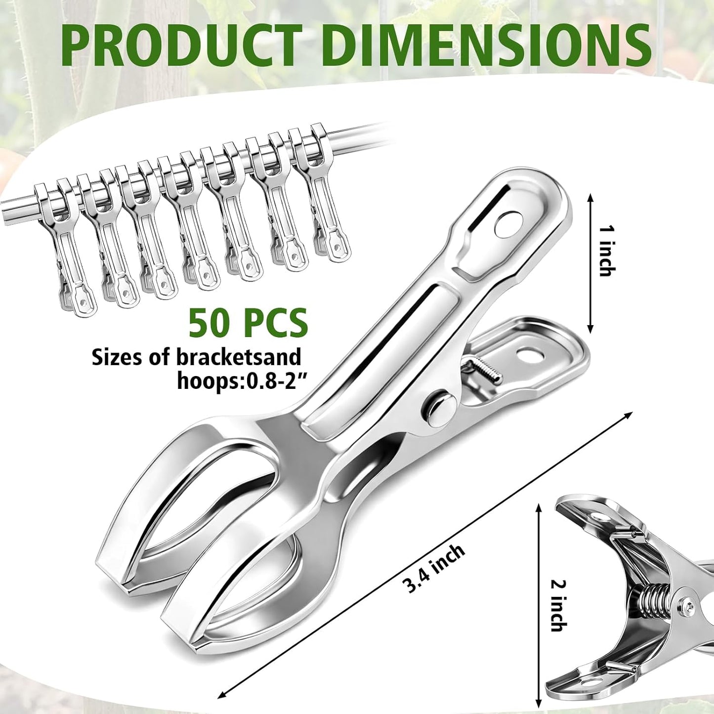 50 Pack Heavy-duty Stainless Steel Garden Clips Large Opening