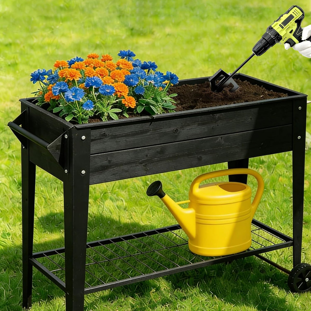 4-in-1 Garden Tiller Soil Cultivator Compatible with 3/8" Hex Drive Drill