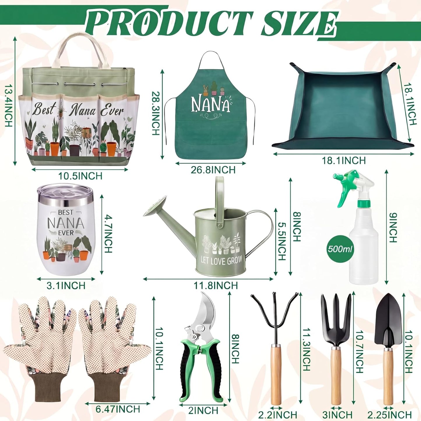 11 Pcs Nana Gardening Gifts Mom Watering Can Set Include Garden Tool Garden Tools Tote Trigger Sprayer Soil Mat Apron Tumbler Pruning Shears Glove for Women Plant Enthusiast Present
