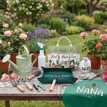 11 Pcs Nana Gardening Gifts Mom Watering Can Set Include Garden Tool Garden Tools Tote Trigger Sprayer Soil Mat Apron Tumbler Pruning Shears Glove for Women Plant Enthusiast Present