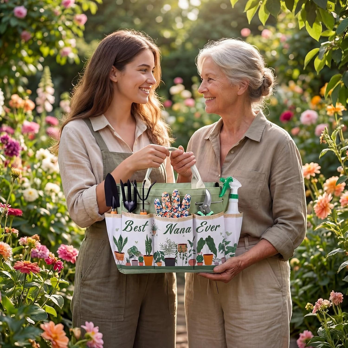 11 Pcs Nana Gardening Gifts Mom Watering Can Set Include Garden Tool Garden Tools Tote Trigger Sprayer Soil Mat Apron Tumbler Pruning Shears Glove for Women Plant Enthusiast Present