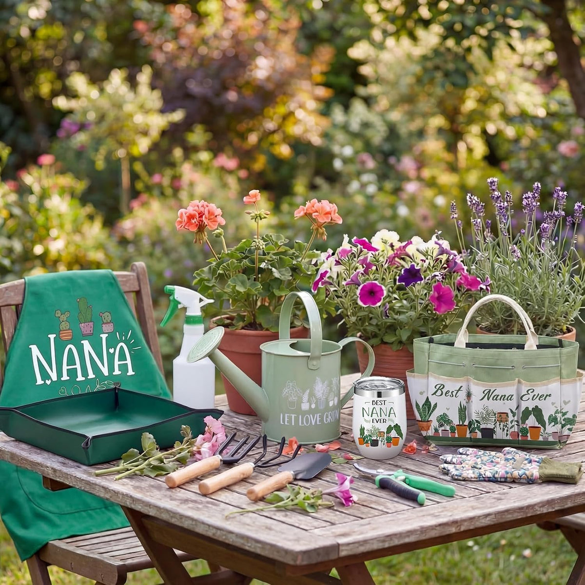 11 Pcs Nana Gardening Gifts Mom Watering Can Set Include Garden Tool Garden Tools Tote Trigger Sprayer Soil Mat Apron Tumbler Pruning Shears Glove for Women Plant Enthusiast Present