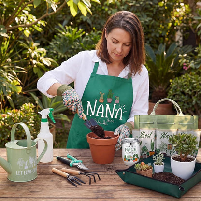 11 Pcs Nana Gardening Gifts Mom Watering Can Set Include Garden Tool Garden Tools Tote Trigger Sprayer Soil Mat Apron Tumbler Pruning Shears Glove for Women Plant Enthusiast Present