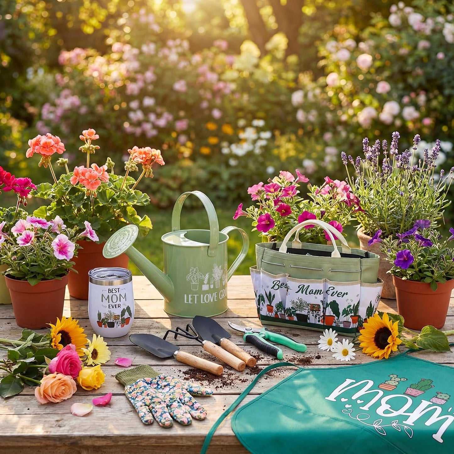 11 Pcs Nana Gardening Gifts Mom Watering Can Set Include Garden Tool Garden Tools Tote Trigger Sprayer Soil Mat Apron Tumbler Pruning Shears Glove for Women Plant Enthusiast Present