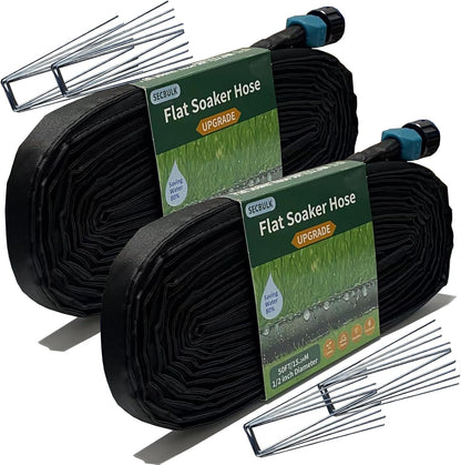 2026 Flat Soaker Hose 100 ft with Stakes for Garden, 50ft x 2 Linkable Drip Hose Diy Garden Irrigation System Saving 80% Water, Dual-layer Leak-free Design Water Hose with Holes