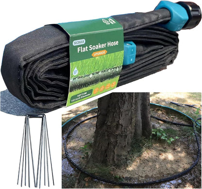 2026 Flat Soaker Hose 100 ft with Stakes for Garden, 50ft x 2 Linkable Drip Hose Diy Garden Irrigation System Saving 80% Water, Dual-layer Leak-free Design Water Hose with Holes