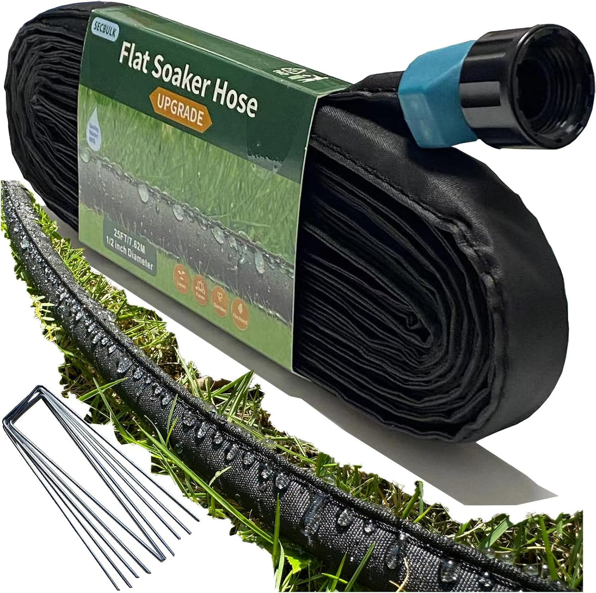 2026 Flat Soaker Hose 100 ft with Stakes for Garden, 50ft x 2 Linkable Drip Hose Diy Garden Irrigation System Saving 80% Water, Dual-layer Leak-free Design Water Hose with Holes