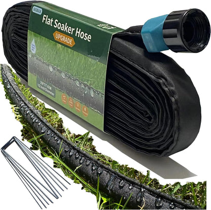 2026 Flat Soaker Hose 100 ft with Stakes for Garden, 50ft x 2 Linkable Drip Hose Diy Garden Irrigation System Saving 80% Water, Dual-layer Leak-free Design Water Hose with Holes