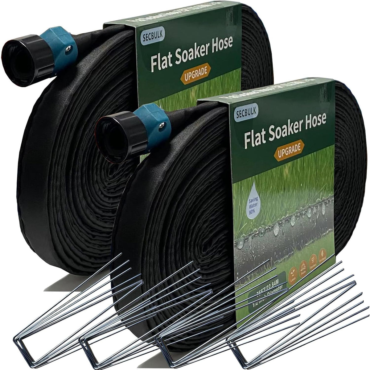 2026 Flat Soaker Hose 100 ft with Stakes for Garden, 50ft x 2 Linkable Drip Hose Diy Garden Irrigation System Saving 80% Water, Dual-layer Leak-free Design Water Hose with Holes