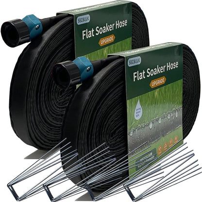 2026 Flat Soaker Hose 100 ft with Stakes for Garden, 50ft x 2 Linkable Drip Hose Diy Garden Irrigation System Saving 80% Water, Dual-layer Leak-free Design Water Hose with Holes