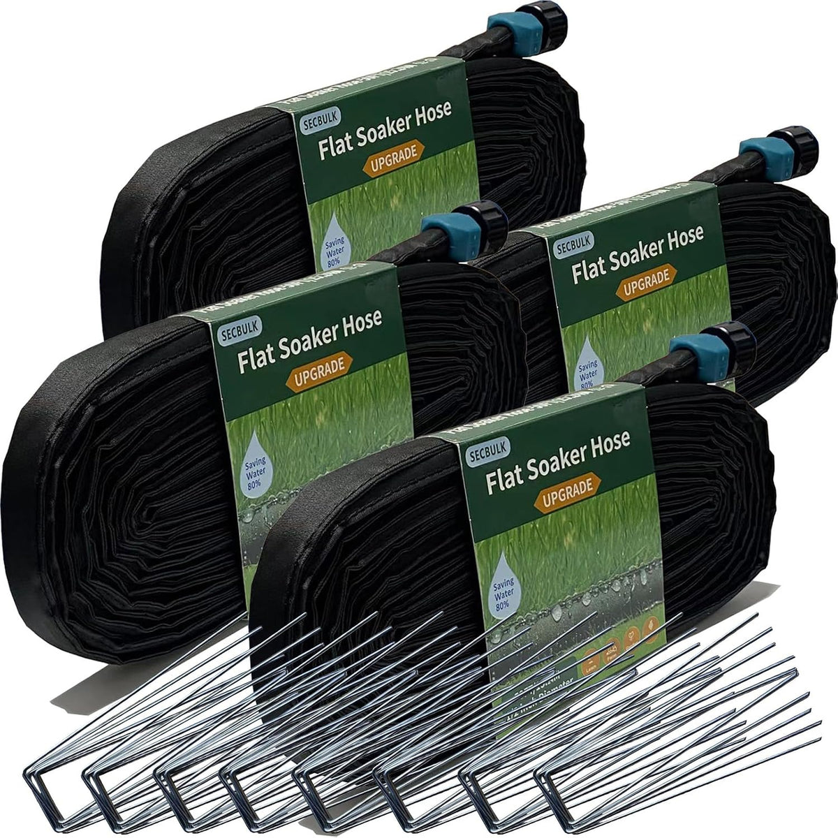 2026 Flat Soaker Hose 100 ft with Stakes for Garden, 50ft x 2 Linkable Drip Hose Diy Garden Irrigation System Saving 80% Water, Dual-layer Leak-free Design Water Hose with Holes