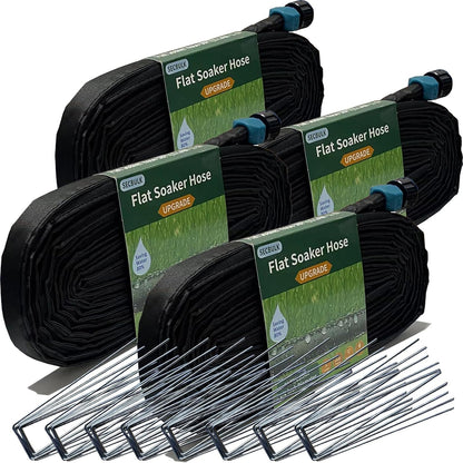 2026 Flat Soaker Hose 100 ft with Stakes for Garden, 50ft x 2 Linkable Drip Hose Diy Garden Irrigation System Saving 80% Water, Dual-layer Leak-free Design Water Hose with Holes