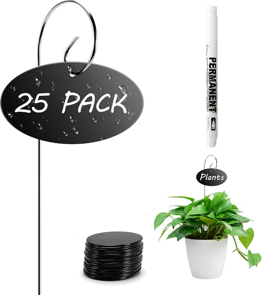 25 Pack Acrylic Plant Labels Stakes with Pen for Garden Plants