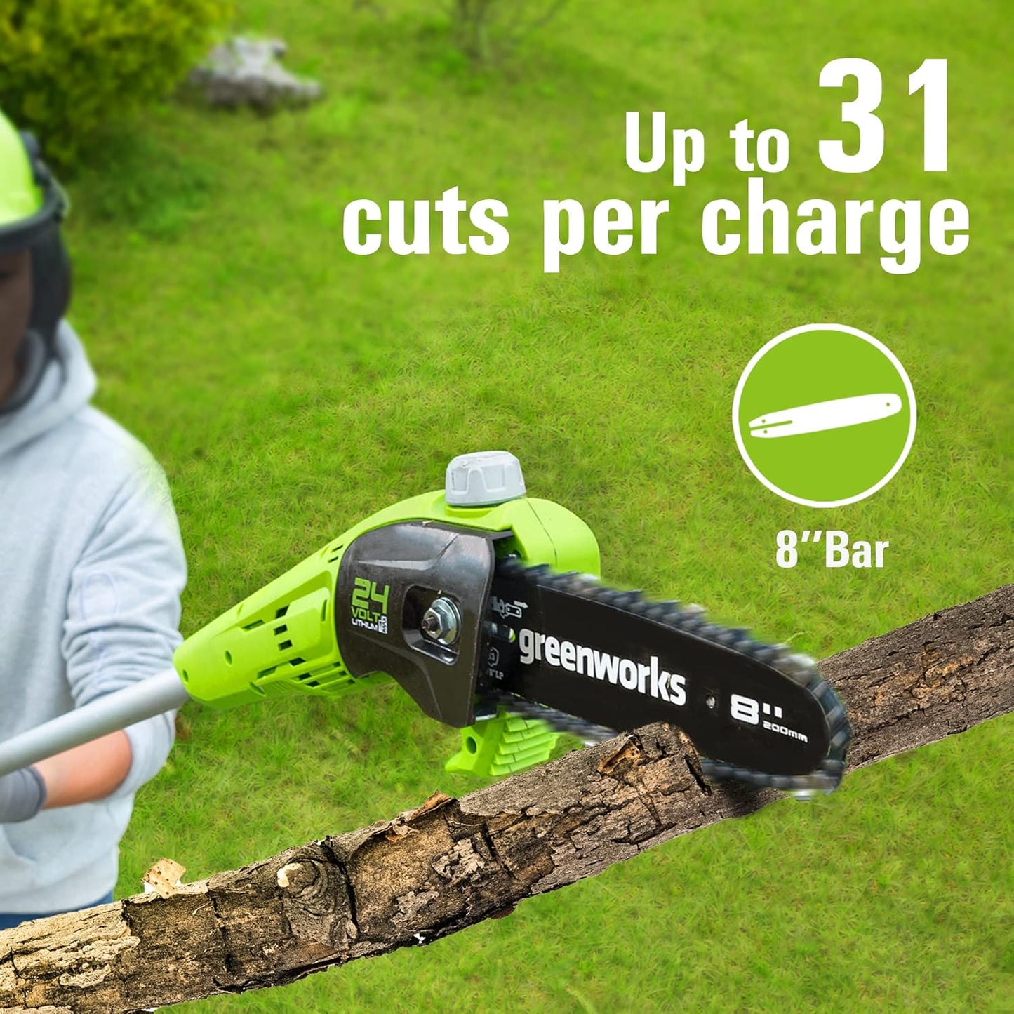 24V 8" Cordless Polesaw + 20" Pole Hedge Trimmer Combo (Great For Pruning and Trimming Branches / Shrubs), 2.0Ah Battery and Charger Included