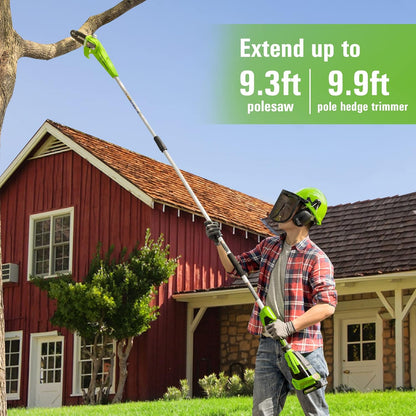 24V 8" Cordless Polesaw + 20" Pole Hedge Trimmer Combo (Great For Pruning and Trimming Branches / Shrubs), 2.0Ah Battery and Charger Included