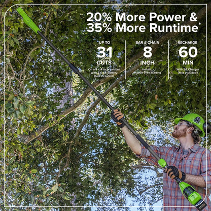 24V 8" Cordless Polesaw + 20" Pole Hedge Trimmer Combo (Great For Pruning and Trimming Branches / Shrubs), 2.0Ah Battery and Charger Included