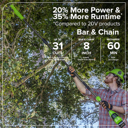 24V 8" Cordless Polesaw + 20" Pole Hedge Trimmer Combo (Great For Pruning and Trimming Branches / Shrubs), 2.0Ah Battery and Charger Included