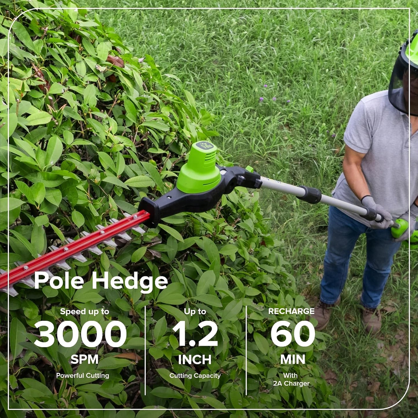 24V 8" Cordless Polesaw + 20" Pole Hedge Trimmer Combo (Great For Pruning and Trimming Branches / Shrubs), 2.0Ah Battery and Charger Included