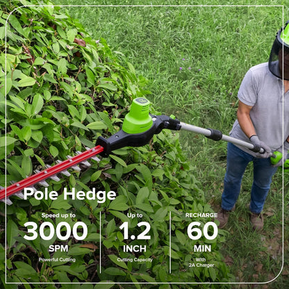24V 8" Cordless Polesaw + 20" Pole Hedge Trimmer Combo (Great For Pruning and Trimming Branches / Shrubs), 2.0Ah Battery and Charger Included