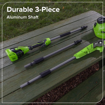 24V 8" Cordless Polesaw + 20" Pole Hedge Trimmer Combo (Great For Pruning and Trimming Branches / Shrubs), 2.0Ah Battery and Charger Included