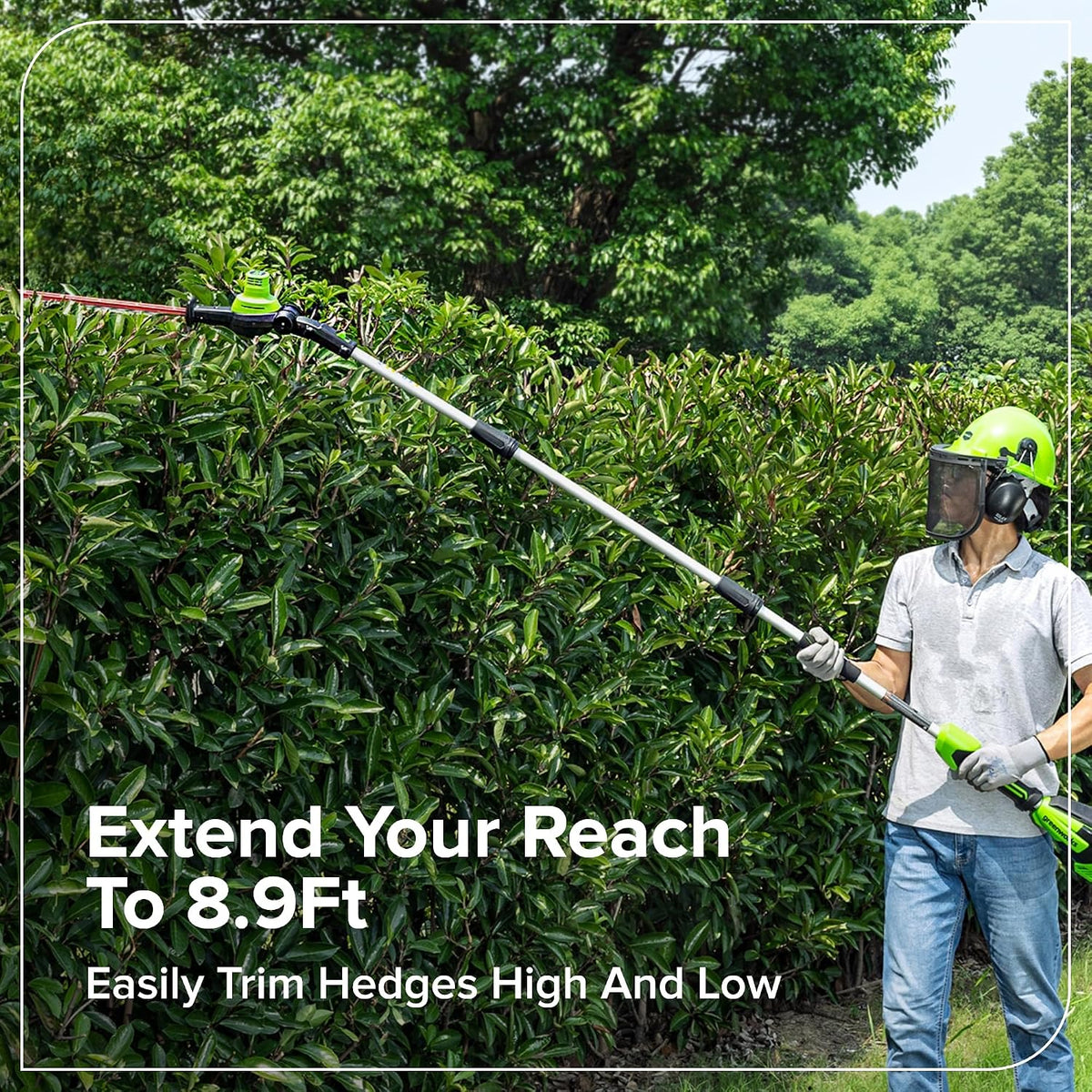 24V 8" Cordless Polesaw + 20" Pole Hedge Trimmer Combo (Great For Pruning and Trimming Branches / Shrubs), 2.0Ah Battery and Charger Included
