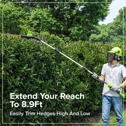 24V 8" Cordless Polesaw + 20" Pole Hedge Trimmer Combo (Great For Pruning and Trimming Branches / Shrubs), 2.0Ah Battery and Charger Included